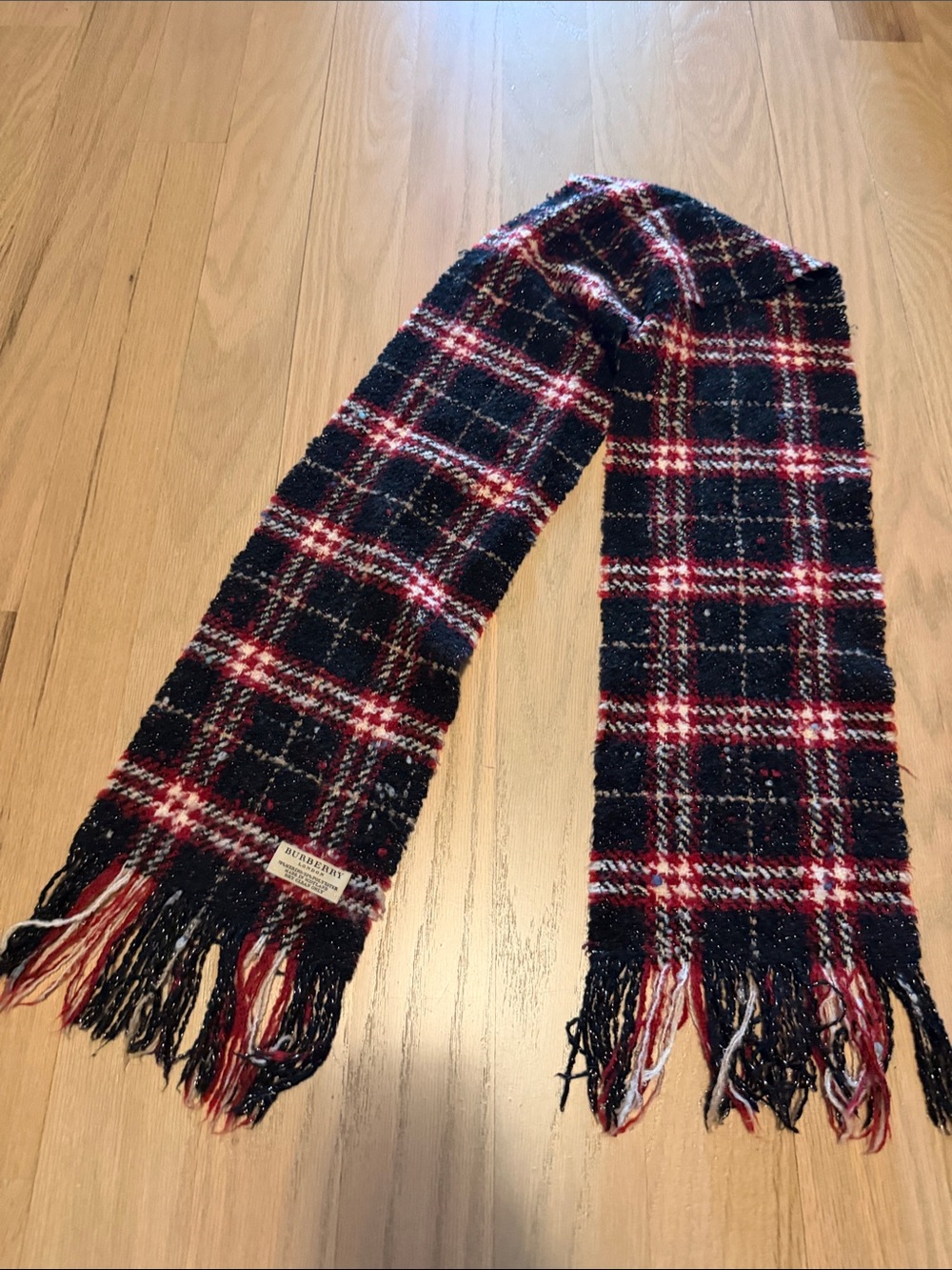 Burberry Plaid Scarf in Black, Red & Cream
